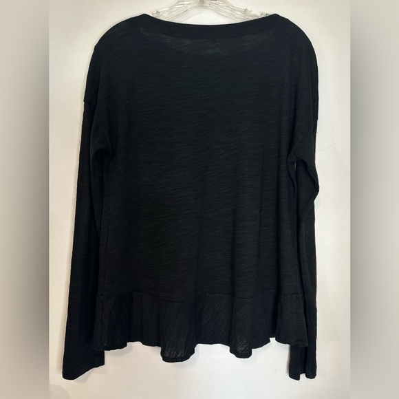 Banana Republic Black Longsleeve Ruffled Front Bottom Cotton Modal Size Small - Picture 2 of 11